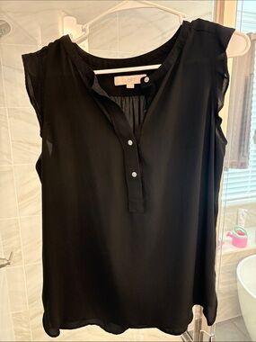 LOFT Black Sleeveless Button-Front Blouse